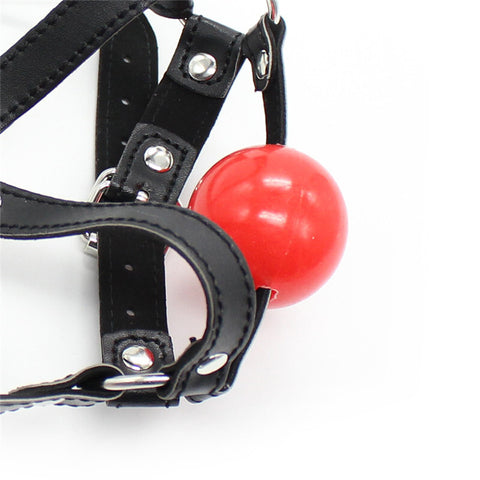 BDSM Ball Gag Head Harness Mask Mouth Open - White&Red