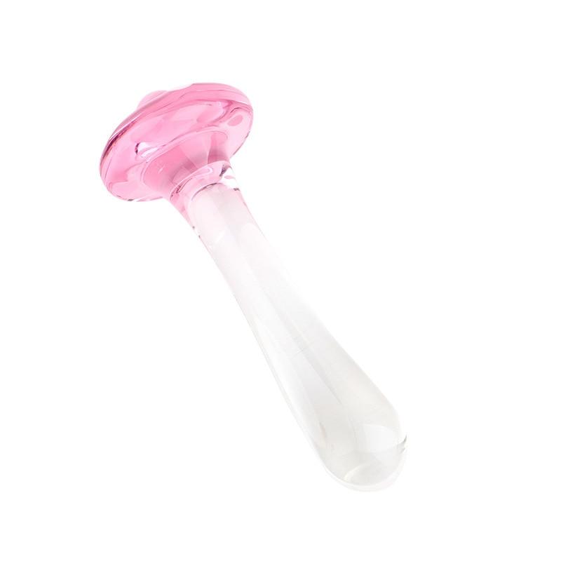 Cute Mushroom Glass Dildo Anal Plug - Pink