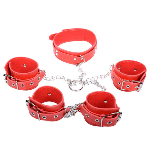 BDSM Handcuffs & Arm Cuffs & Collar Bondage Kit - Red