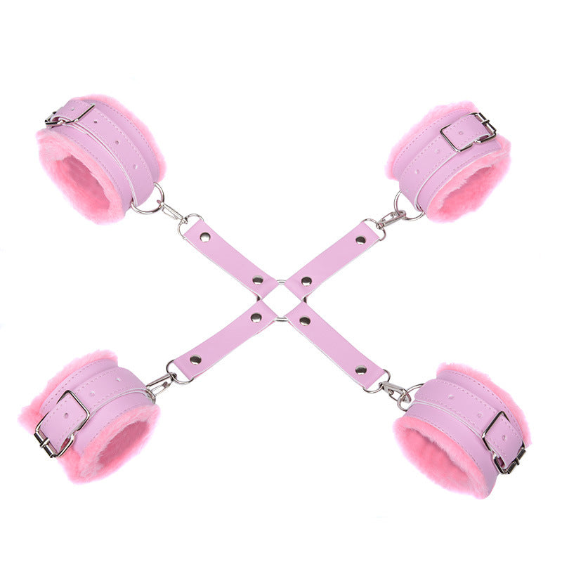 BDSM Bondage Furry Ankle Cuffs Wrist Handcuffs Restraint - Pink