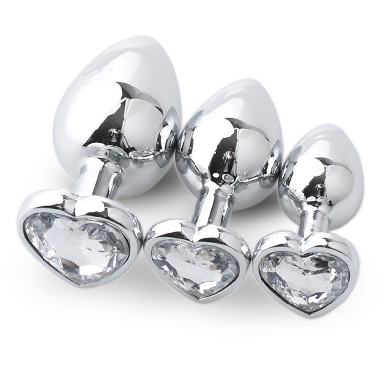 3pcs Heart-Shaped Jewelled Stainless Steel Anal Plug Kit - Transparent