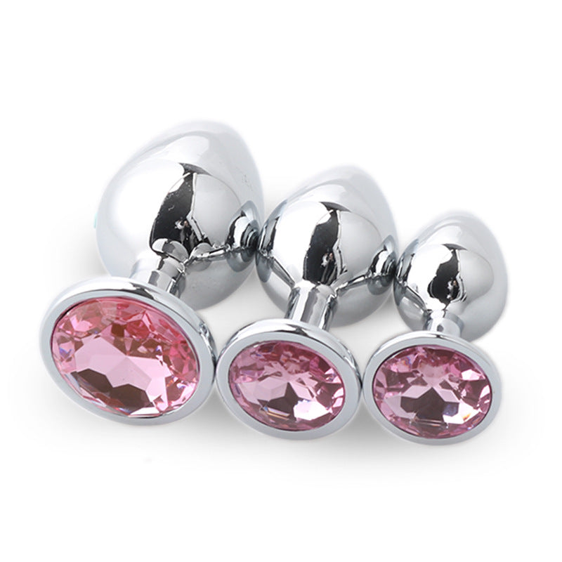 3pcs Round-Shaped Jewelled Stainless Steel Anal Plug Kit - Pink