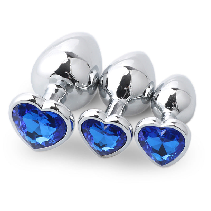 3pcs Heart-Shaped Jewelled Stainless Steel Anal Plug Kit - Blue