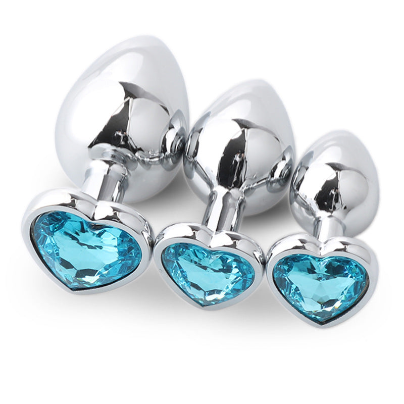 3pcs Heart-Shaped Jewelled Stainless Steel Anal Plug Kit - Sky