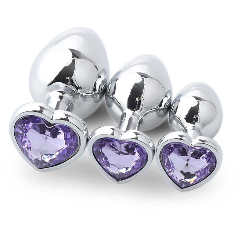 3pcs Heart-Shaped Jewelled Stainless Steel Anal Plug Kit - Light Purple