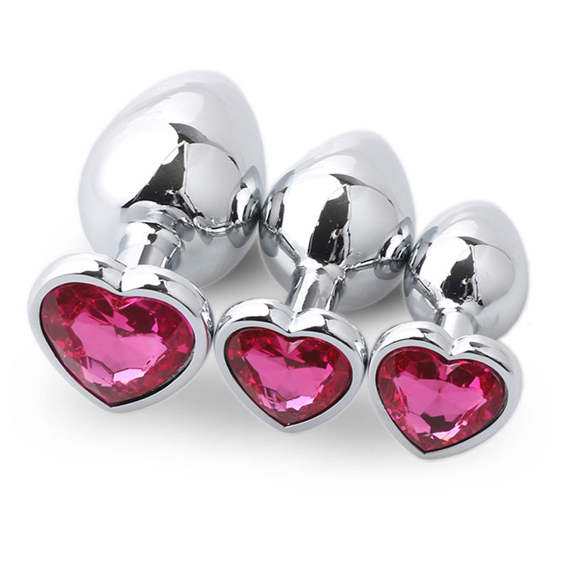 3pcs Heart-Shaped Jewelled Stainless Steel Anal Plug Kit - Rose