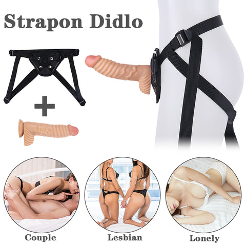 MD 7.87" Realistic Dildo Strap On Harness Kit / Threaded & Veined