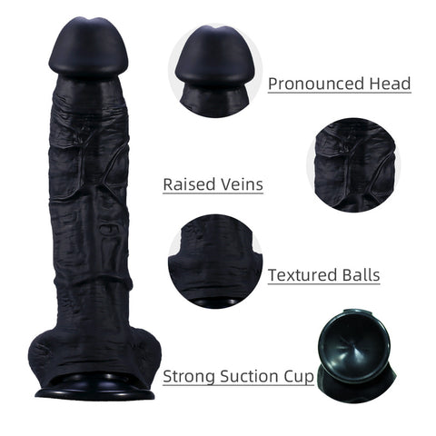 DY Large Silicone Realistic Dildo with Suction Cup - Black