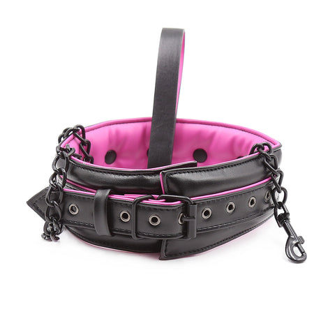 Faux Leather BDSM Bondage Collar with Leash Chain - Black&Purple