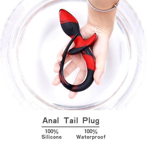 MD Dragon Tail BDSM Silicone Anal Butt Plug - Black&Red