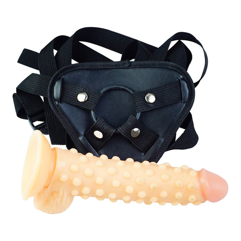 MD 9.4'' Beaded Strap-On Dildo Harness Kit - Flesh Tone