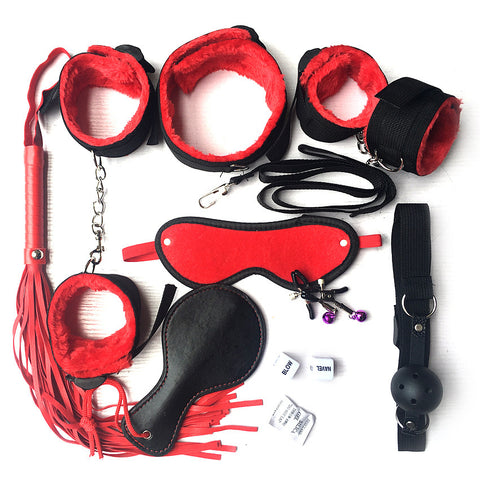 BDSM 11 pcs Beginners Fetish Bondage Kit - Red&Black