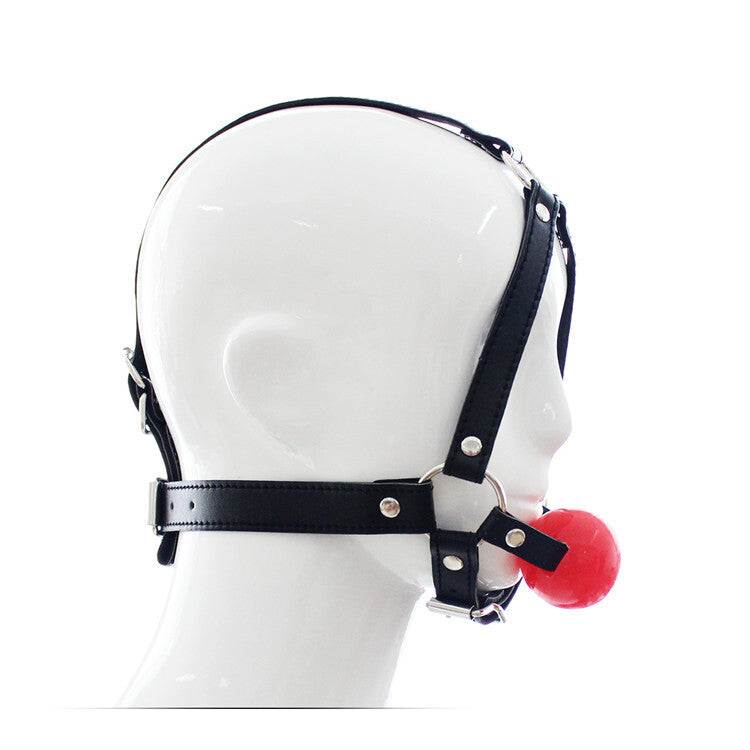 BDSM Ball Gag Head Harness Mask Mouth Open - Black&Red
