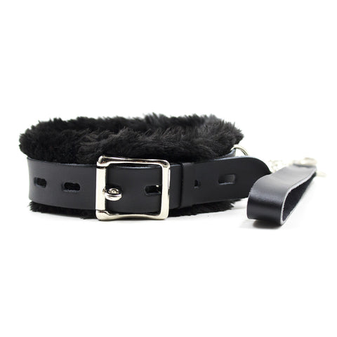 BDSM Furry Soft PU Leather Collar & Leash Restraints