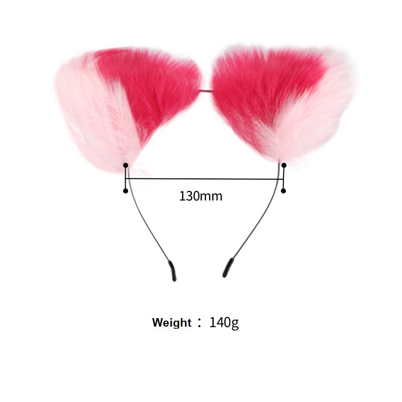RY Deformable Cosplay Wild Fox Tail Butt Plug & Furry Ear Hair Band - Gradient Pink