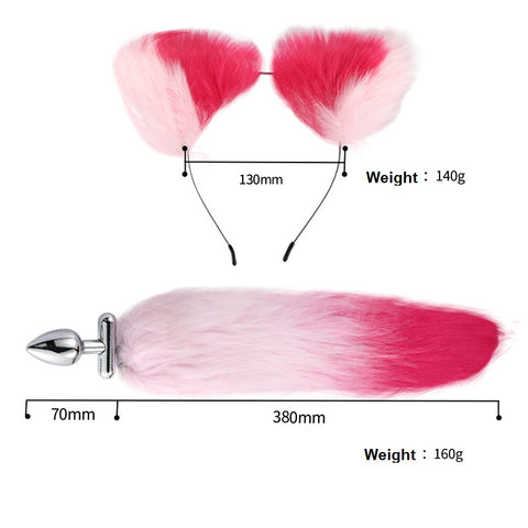 RY Deformable Cosplay Wild Fox Tail Butt Plug & Furry Ear Hair Band - Pink