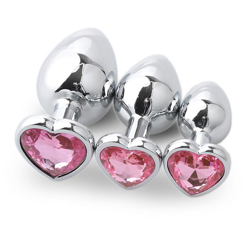 3pcs Heart-Shaped Jewelled Stainless Steel Anal Plug Kit - Pink
