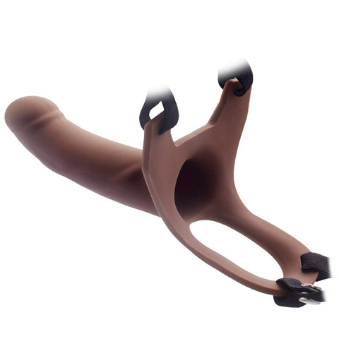 Aphrodisia Hollow Strap-On Dildo Harness 5.7" Silicone Penis Sleeve Extender - Brown