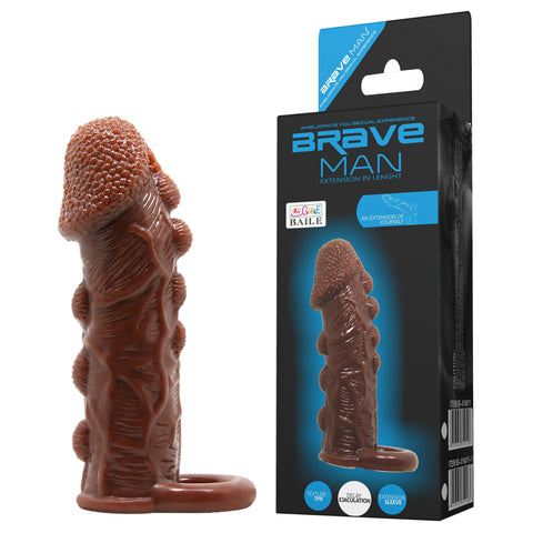 BAILE Brave Man Realistic Penis Sleeve Extender with Ball Strap - Brown