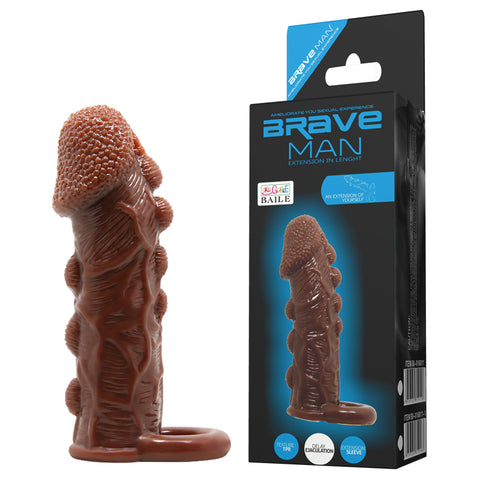 BAILE Brave Man Realistic Brown Penis Sleeve Extender with Secure Ball Strap