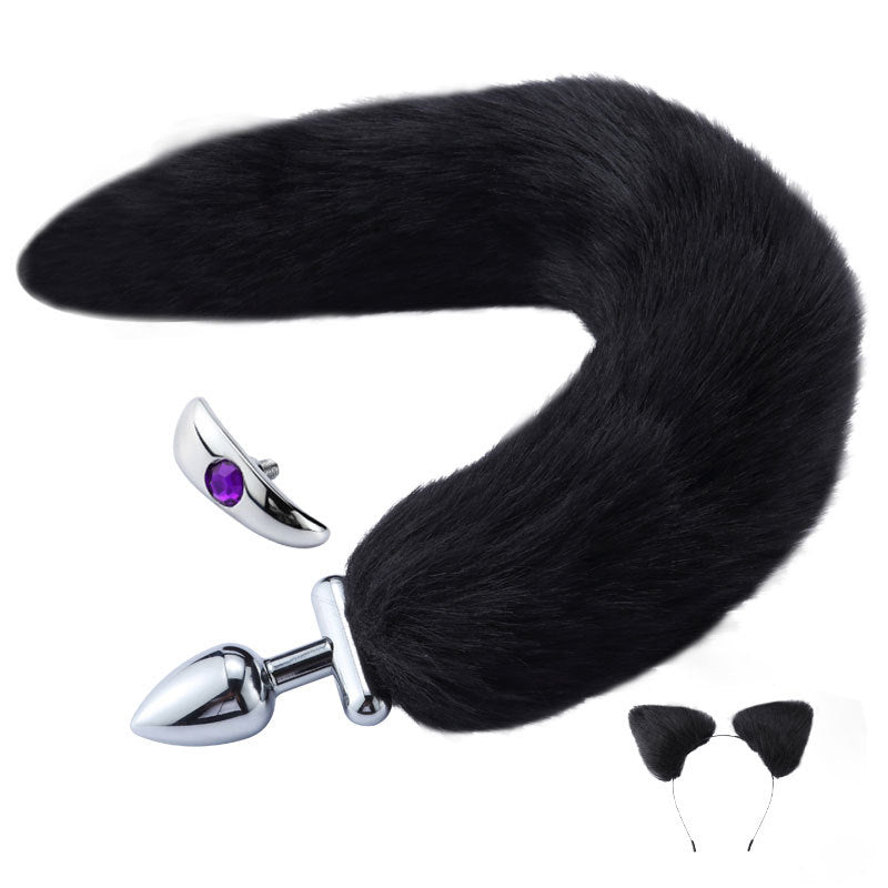 RY Deformable Cosplay Wild Fox Tail Butt Plug & Furry Ear Hair Band - Black