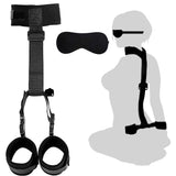 BDSM Collar & Handcuffs Back with Blindfold Restraints Bondage Kit - Black