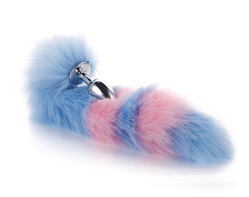 RY Cosplay Furry Fox Tail Anal Plug/Headband/Collar/Nipple Clamps Cosplay Kit - Blue&Pink