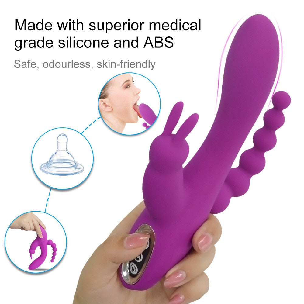 AIXIASIA Rabbit Vibrator Dildo Clitoris GSpot Anal Massager - Purple
