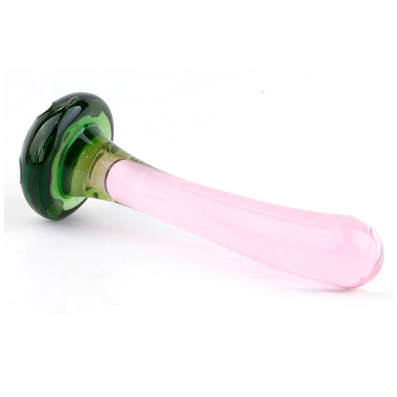 Cute Mushroom Glass Dildo Anal Plug - Green