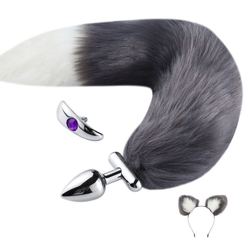 RY Deformable Cosplay Wild Fox Tail Butt Plug & Furry Ear Hair Band - Grey & white