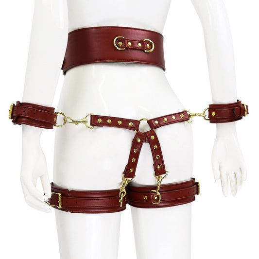 BDSM Brown Handcuffs & Leg Harness Bondage Restraint Kit