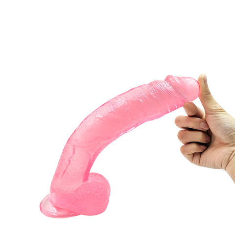 MD Crooked 12.2" Crystal Realistic Dildo with Suction Cup - Pink