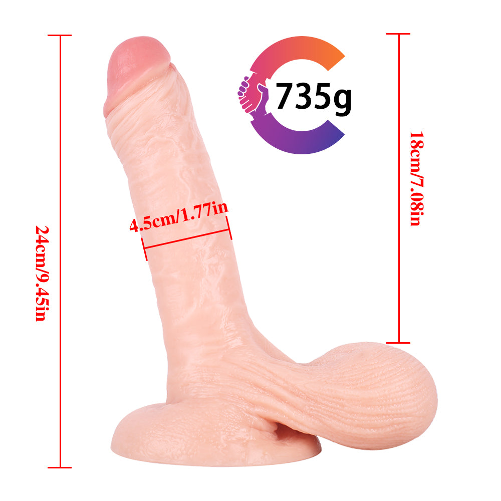 MD Super Realistic Dildo with Large Balls - Flesh Tone Available in S/M/L Sizes
