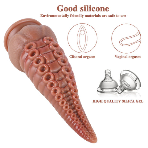 MD 8.86 inch Octopus Tentacles Silicone Fantasy Dildo / Anal Plug - Brown Red