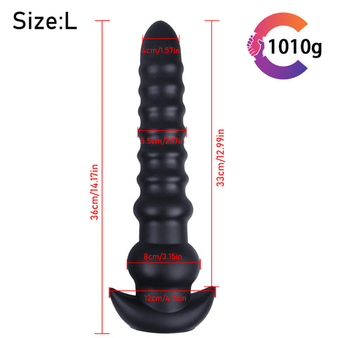 MD Chaser Long Anal Snake Butt Plug Anal Beads - Silicone Colon Snake - Black - 3 Size S/M/L