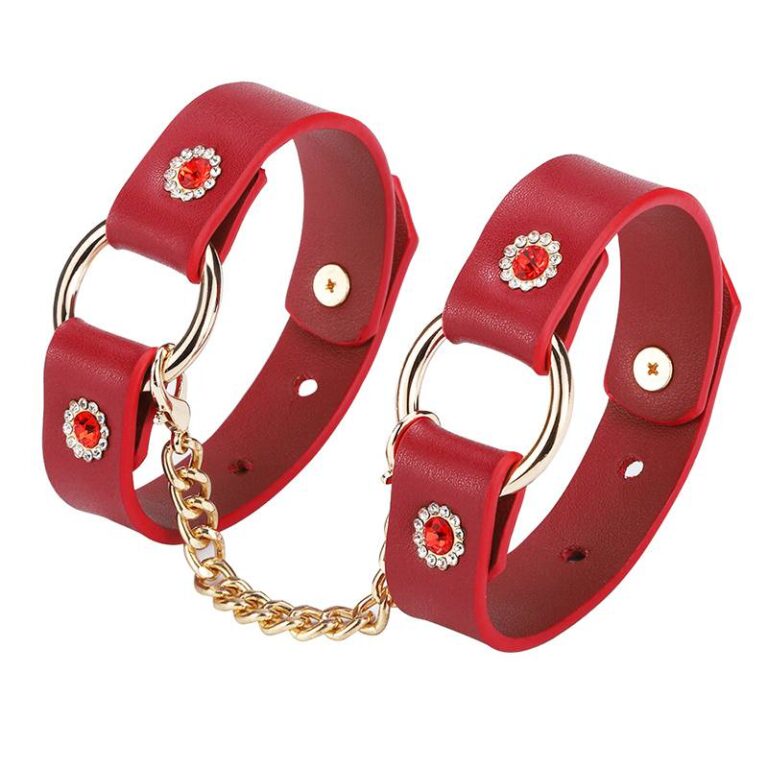 RY BDSM Fetish Collar Leash & Handcuffs & Ankle Cuffs Restraint Bondage Kit - Red