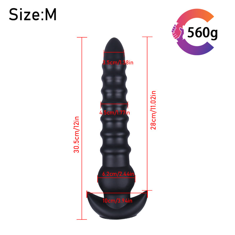 MD Chaser Long Anal Snake Butt Plug Anal Beads - Silicone Colon Snake - Black - 3 Size S/M/L