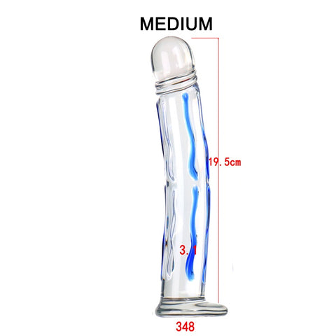 Blue Stripe Glass Realistic Dildo & Anal Plug - S/M/L