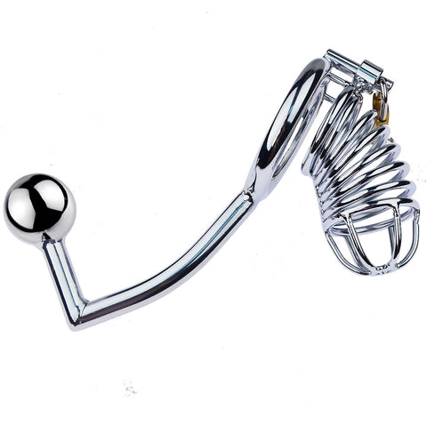LHD Pro Stainless Steel Male Chastity Penis Cage Kit with Anal Hook & Handcuffs