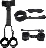 BDSM Collar & Handcuffs Back with Blindfold Restraints Bondage Kit - Black