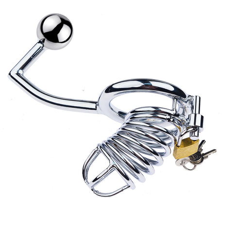 LHD Threaded Stainless Steel Male Chastity Penis Cage With Anal Hook / 3 Size