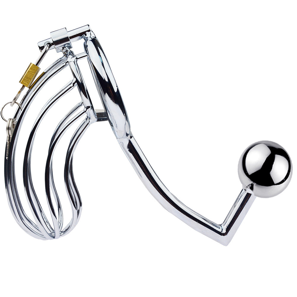 LHD Banana Stainless Steel Male Chastity Penis Cage With Anal Hook / 3 Size