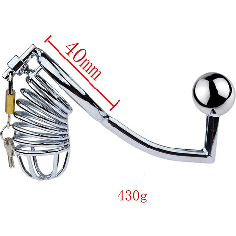 LHD Pro Stainless Steel Male Chastity Penis Cage Kit with Anal Hook & Handcuffs