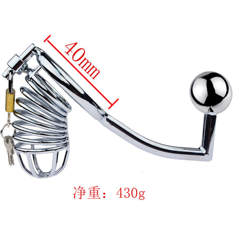 LHD Threaded Stainless Steel Male Chastity Penis Cage With Anal Hook / 3 Size