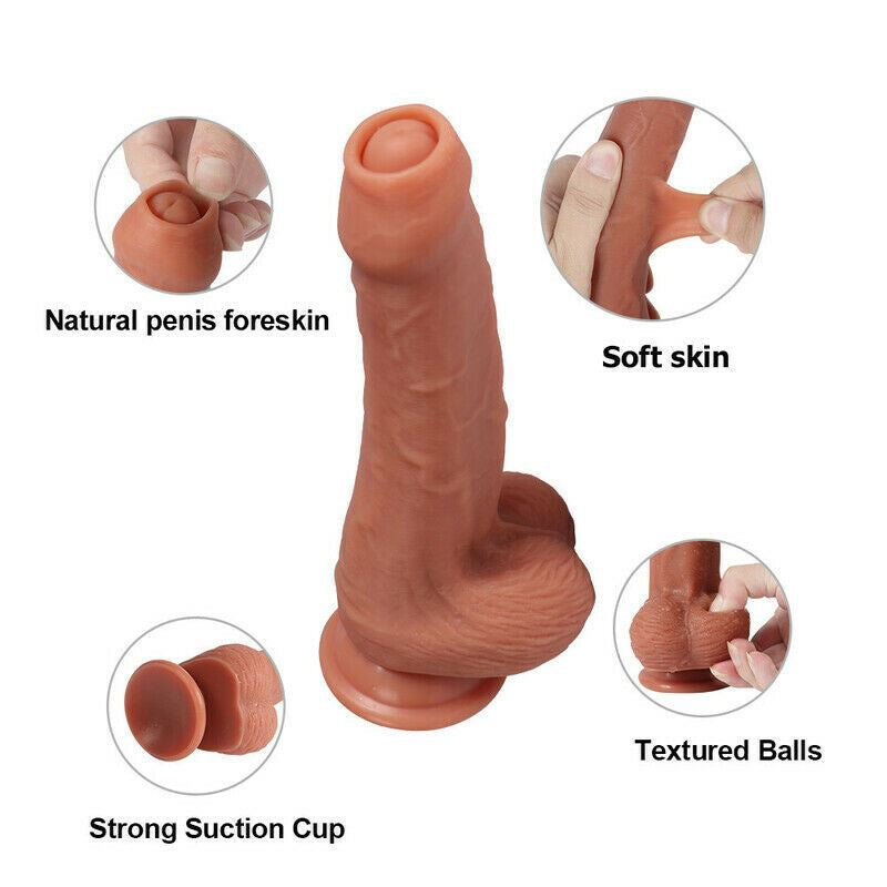MD 8 inch Super Realistic Dildo with Suction Cup - Foreskin Style