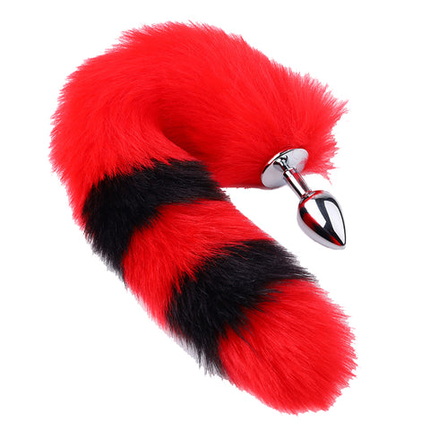 RY Cosplay Furry Fox Tail Anal Plug/Headband/Collar/Nipple Clamps Cosplay Kit - Red&Black