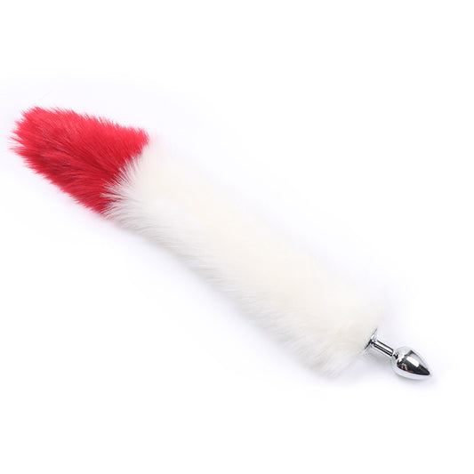 RY Stainless Steel Fox Tail Anal Plug - Red & White Cosplay Accessory