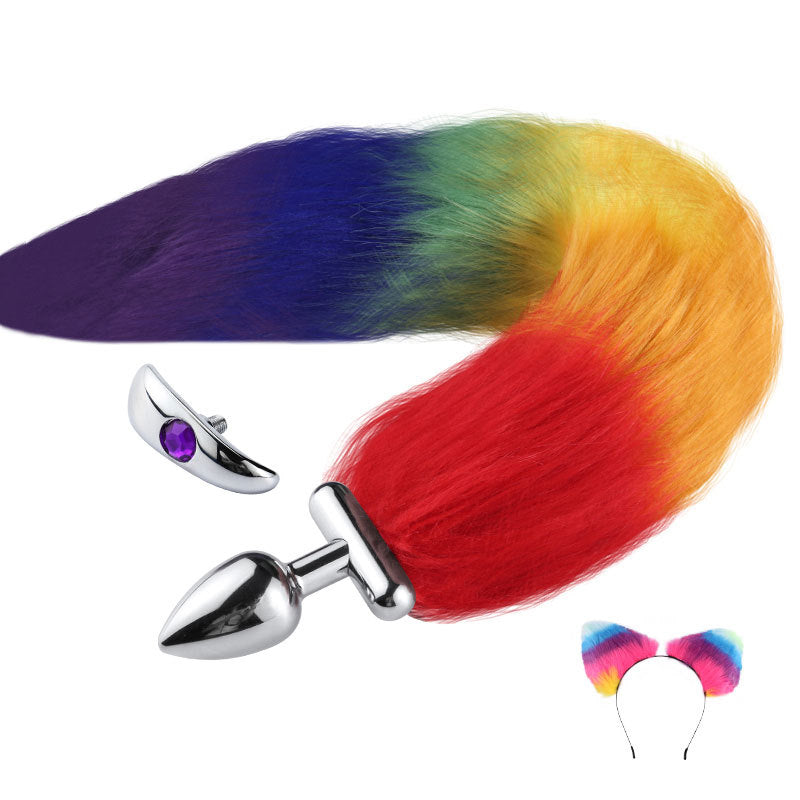RY Deformable Cosplay Wild Fox Tail Butt Plug & Furry Ear Hair Band - Rainbow