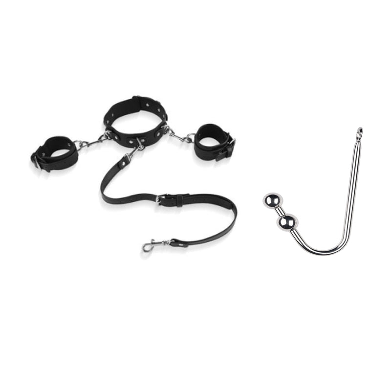 BDSM Collar & Handcuffs Restraint Bondage Kit with Anal Hook / 3 Editions