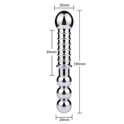 RY Stainless Steel 19cm Anal Beads & Butt Plug